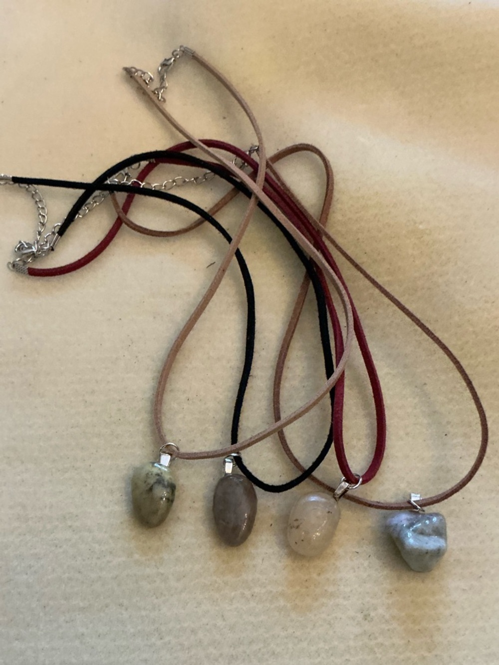 Handmade Natural Stone Pendant Necklaces, set of 4
